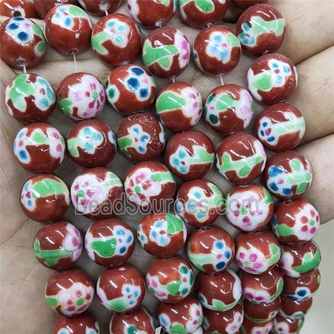 Porcelain Beads Multicolor Red Smooth Round