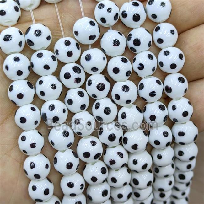 White Lampwork Glass Beads Spot Dalmatian Smooth Round