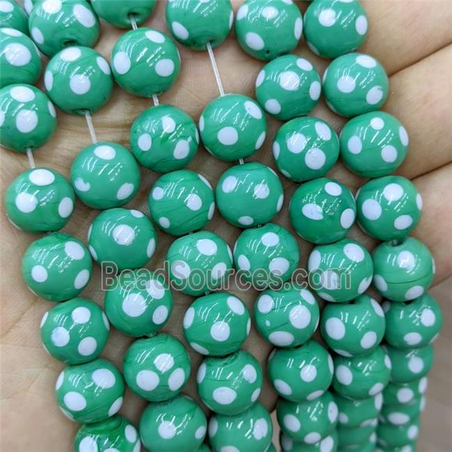 Green Lampwork Glass Beads Spot Smooth Round