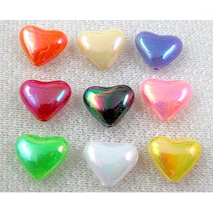 colorful plastic beads, heart, AB-color, mixed