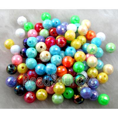 Resin Beads, faceted round, mixed AB-Color