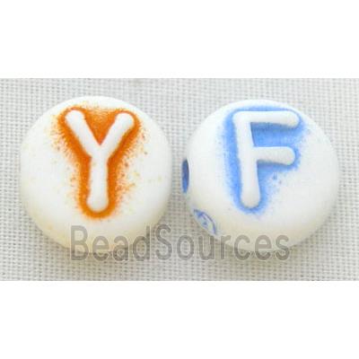 Plastic Beads, mix Alphabet letter, flat round