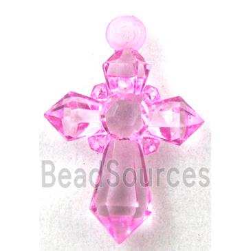 Acrylic pendant, cross, transparent, hot-pink