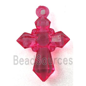 Acrylic pendant, cross, transparent, hotpink