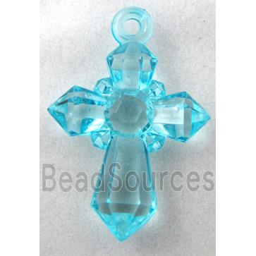 Acrylic pendant, cross, transparent, aqua