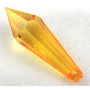 Acrylic pendant, faceted teardrop, transparent, golden