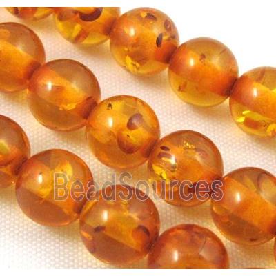 round synthetic Amber beads, golden