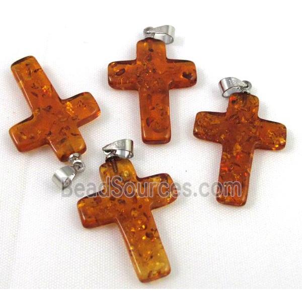 amber pendant, cross, coffee