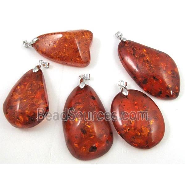 amber pendant, mixed shape, red