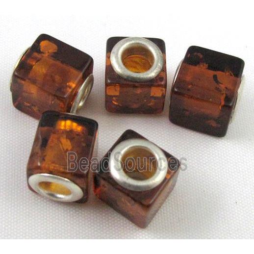 Amber Beads, NR, cube, coffee