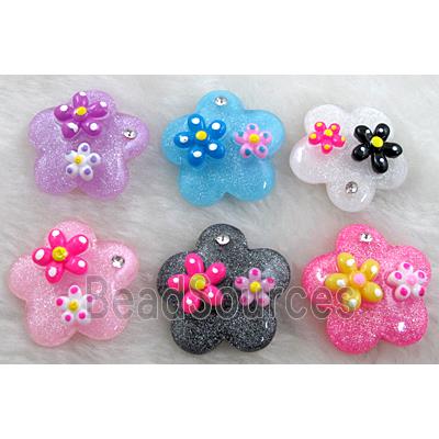 Resin Cabochon, flower, flat-back, mixed color