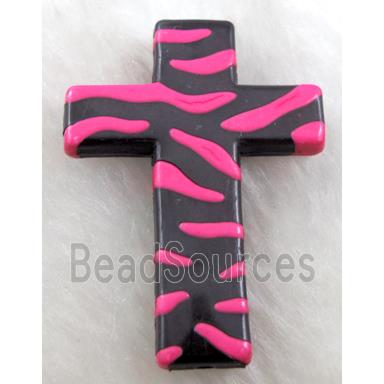 Zebra Resin Cross Beads Hotpink