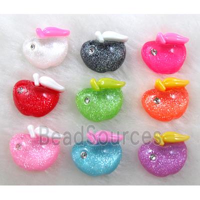 resin cabochon, apple, silver powder, flat back, mixed color