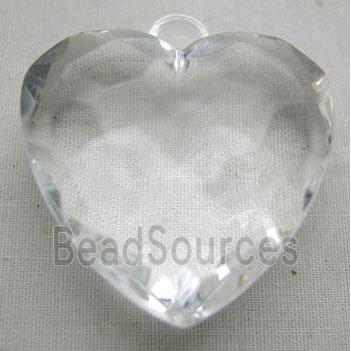 Acrylic Pendant, heart, faceted, transparent, clear