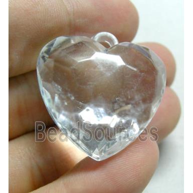 Acrylic Pendant, heart, faceted, transparent, clear