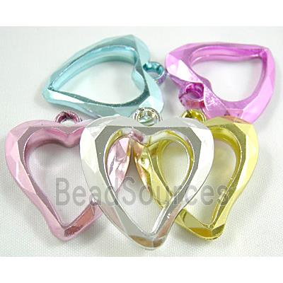 Heart Pendant, Mix Color Faceted Plastic Beads