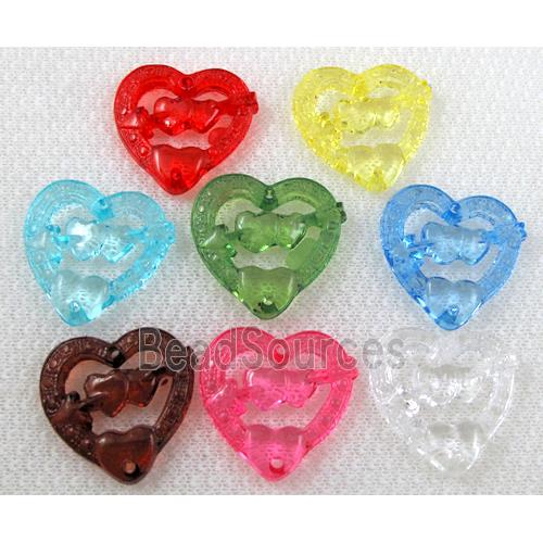 Acrylic bead pendant, heart, mixed color