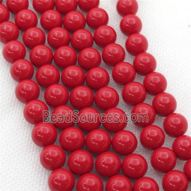 Synthetic Coral Beads, red, round