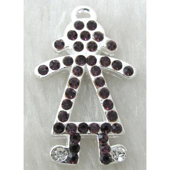 Alloy pendants paved dark-purple rhinestone, silver plated