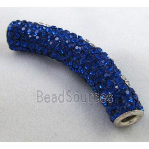 Fimo tube bead pave rhinestone, rich blue