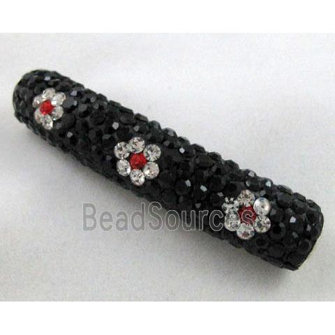 Fimo tube bead pave rhinestone, black