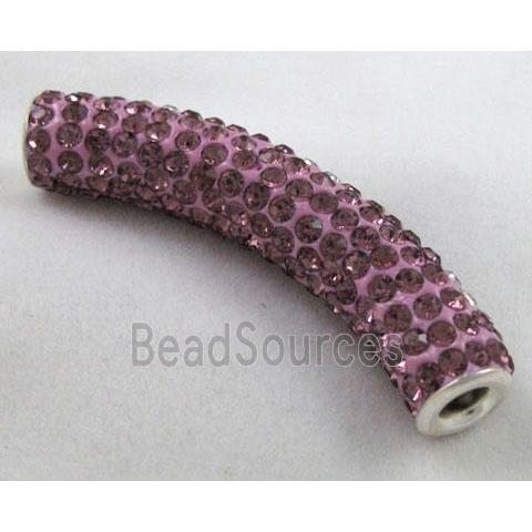 Fimo tube bead pave rhinestone, lt.purple