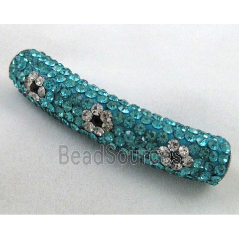 Fimo tube bead pave rhinestone, aqua