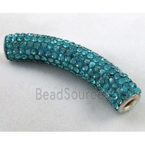 Fimo tube bead pave rhinestone, aqua