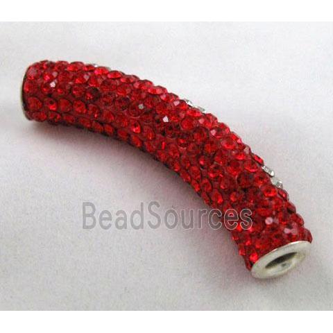 Fimo tube bead pave rhinestone, red