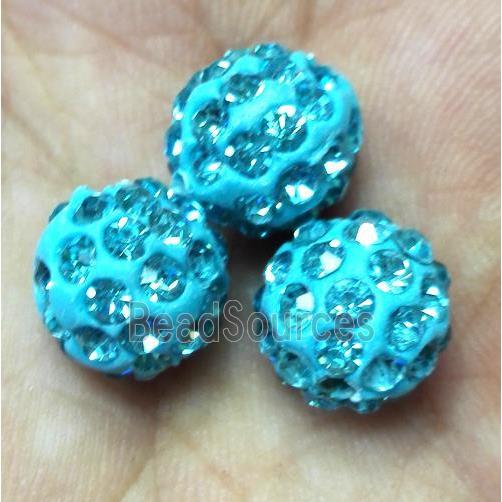 Fimo bead with rhinestone, aqua