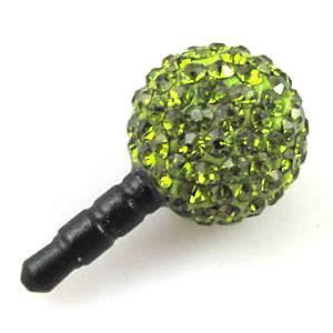 Earphone Jack Dust Cap Plug, fimo with mideast rhinestone, olive