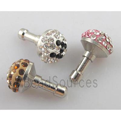 Earphone Jack Dust Cap Plug, fimo with mideast rhinestone, mixed