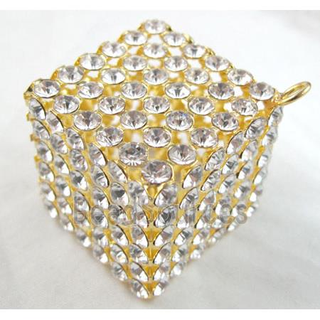 Middle East Rhinestone Pendant for earring, Cube, gold plated