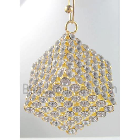 Middle East Rhinestone Pendant for earring, Cube, gold plated