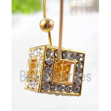 Middle East Rhinestone Beads, cube, gold plated, copper