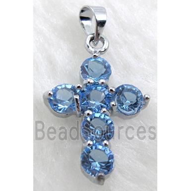 Rhinestone, Cross Pendant, Blue