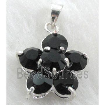 black Rhinestone cluster pendant, platinum plated