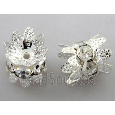 Rondelle Mideast Rhinestone Beads with bead-cap, silver plated