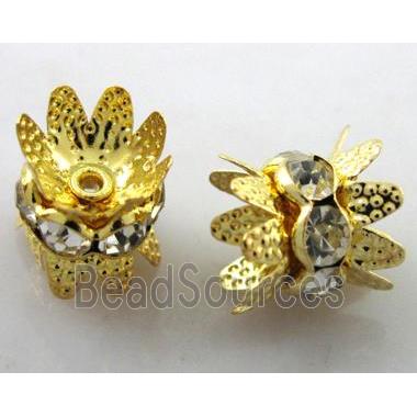 Rondelle Mideast Rhinestone Beads with bead-cap, gold plated