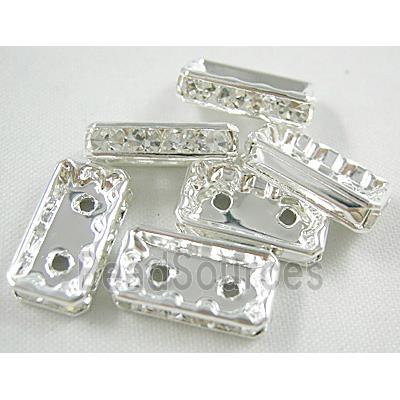 Clear Middle East Rhinestone Beads, Silver Plated, Rectangle