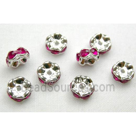 Rondelle Middle East Rhinestone Beads, hotpink, silver plated