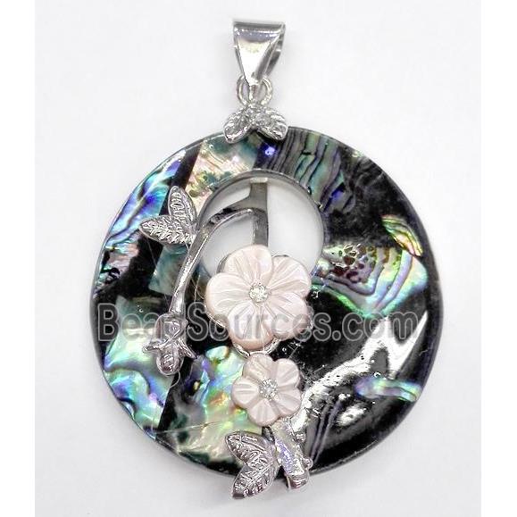 Paua Abalone shell pendant, round