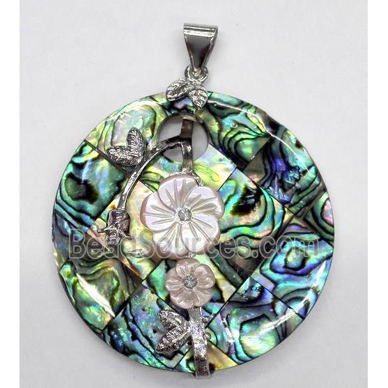 Paua Abalone shell pendant, round