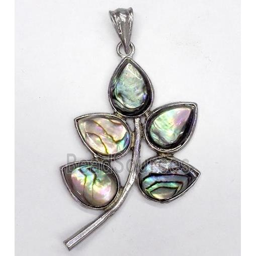 Paua Abalone shell pendant, leaf