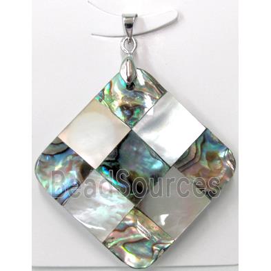 Paua Abalone shell pendant, square, mxied