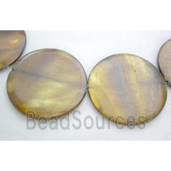 freshwater shell beads, flat-round, bronze