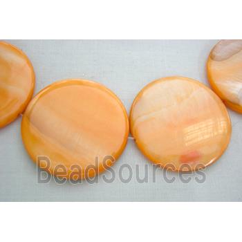 freshwater shell beads, flat-round, orange