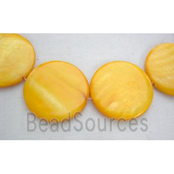 freshwater shell beads, flat-round, yellow