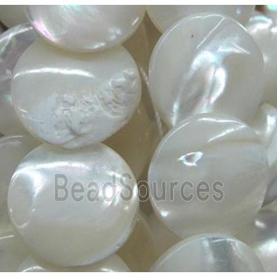 white mother of pearl bead, flat round