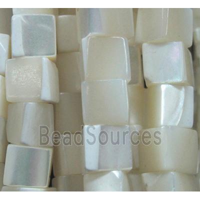 white mother of pearl beads, shell cube